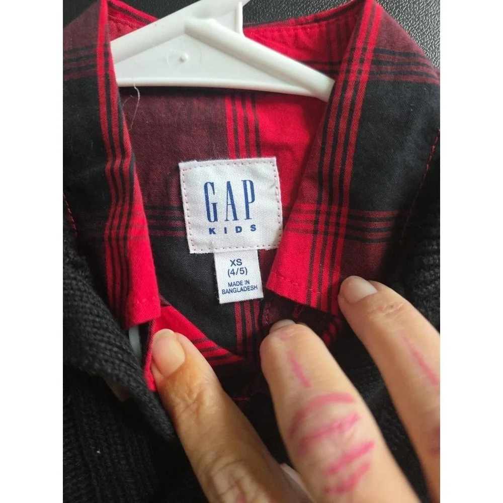 GAP Kids Sweater Shirt Set Youth XS 4/5 Black Plaid Layered Look